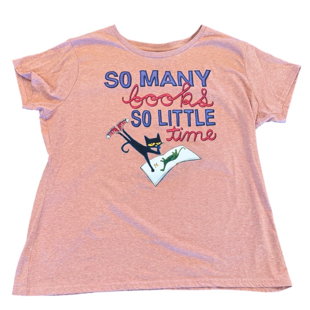 Instant Message Pete the Cat So Many Books So Little Time Graphic Tee Peach XL